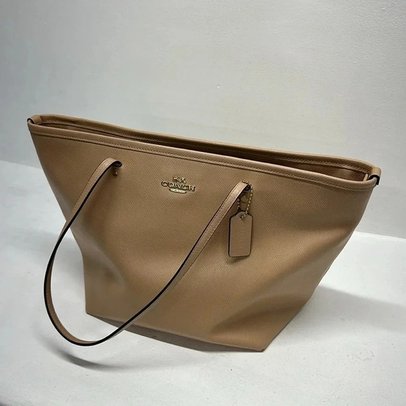 Coach Jetset Large Tote Bag Shoulder Purse Crossgrain Leather Peachy Beige Tan - Picture 3 of 12